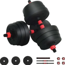 vidaXL 2-in-1 Halter-Barbell Set 20 kg Zwart en Rood
