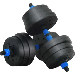 vidaXL 2-in-1 Halter-Barbell Set 20 kg Zwart en Blauw