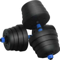 vidaXL 2-in-1 Halter-Barbell Set 30 kg Zwart en Blauw
