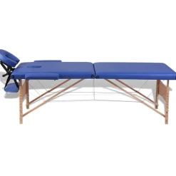 vidaXL Inklapbare massagetafel 2 zones met houten frame (blauw)