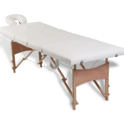 vidaXL Inklapbare massagetafel 4 zones met houten frame (creme)