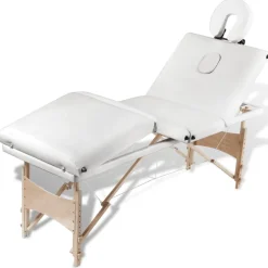 vidaXL Inklapbare massagetafel 4 zones met houten frame (creme)