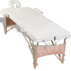 vidaXL Inklapbare massagetafel 3 zones met houten frame (creme)