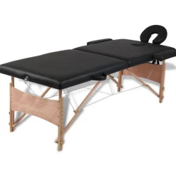 vidaXL Inklapbare massagetafel 2 zones met houten frame (creme)