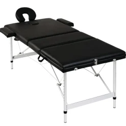 vidaXL Inklapbare massagetafel 3 zones met aluminium frame (zwart)