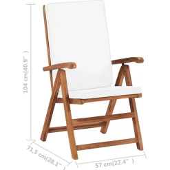 vidaXL Inklapbare stoelen 2 st verstelbaar met kussens crème