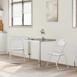 vidaXL Inklapbare stoel 2 st Nep Leer Wit 48 x 43,5 x 81 cm