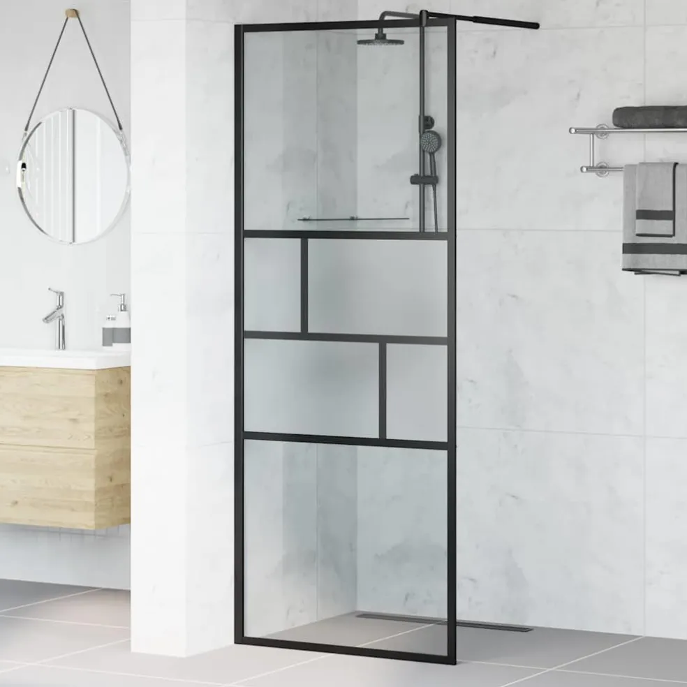 vidaXL Inloop Douche Wand Zwart 80 x 195 x 0,5 cm Glas en Aluminium