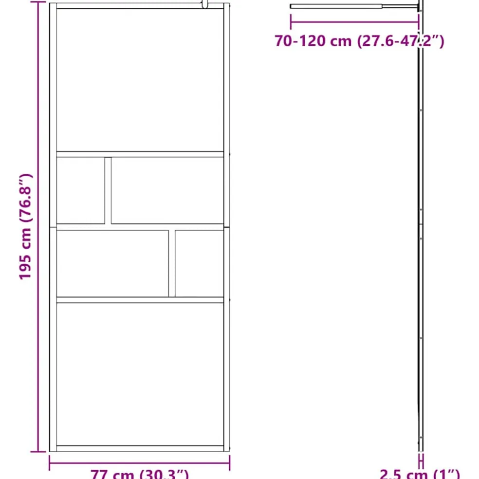 vidaXL Inloop Douche Wand Zwart 80 x 195 x 0,5 cm Glas en Aluminium