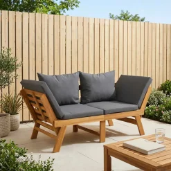 vidaXL 3-in-1 Tuinbank met Kussens Massief Acaciahout Donkergrijs