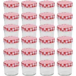 vidaXL Jampotten met wit met rode deksels 24 st 110 ml glas