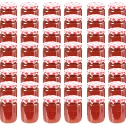 vidaXL Jampotten met wit met rode deksels 48 st 230 ml glas