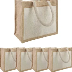 vidaXL Jute handtassen met zak 5 Natuurlijk en Wit 26 x 22 x 14 cm