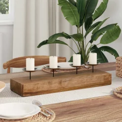 vidaXL Kaarsenhouder Naturel 50 x 15 x 10 cm Massief teakhout