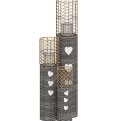 vidaXL Kaarsenhouders 3 st wicker grijs