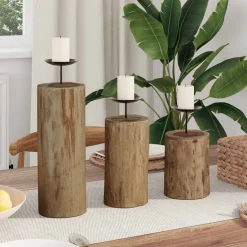 vidaXL Kaarsenhouder 3 st Naturel Massief teakhout