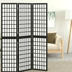 vidaXL Kamerscherm inklapbaar 3 panelen Japanse stijl 120x170 cm zwart