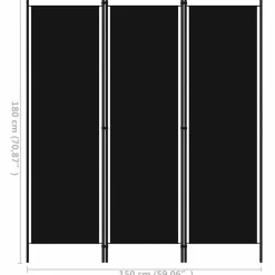 vidaXL Kamerscherm met 3 panelen 150x180 cm zwart