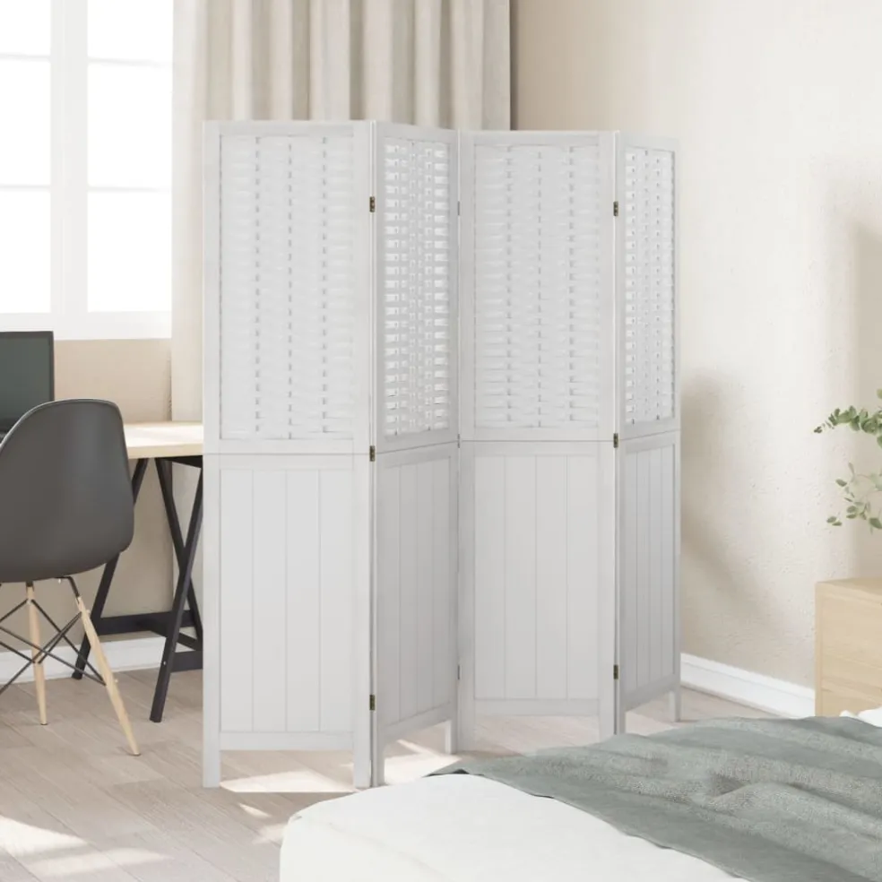vidaXL Kamerscherm met 4 panelen massief paulowniahout wit