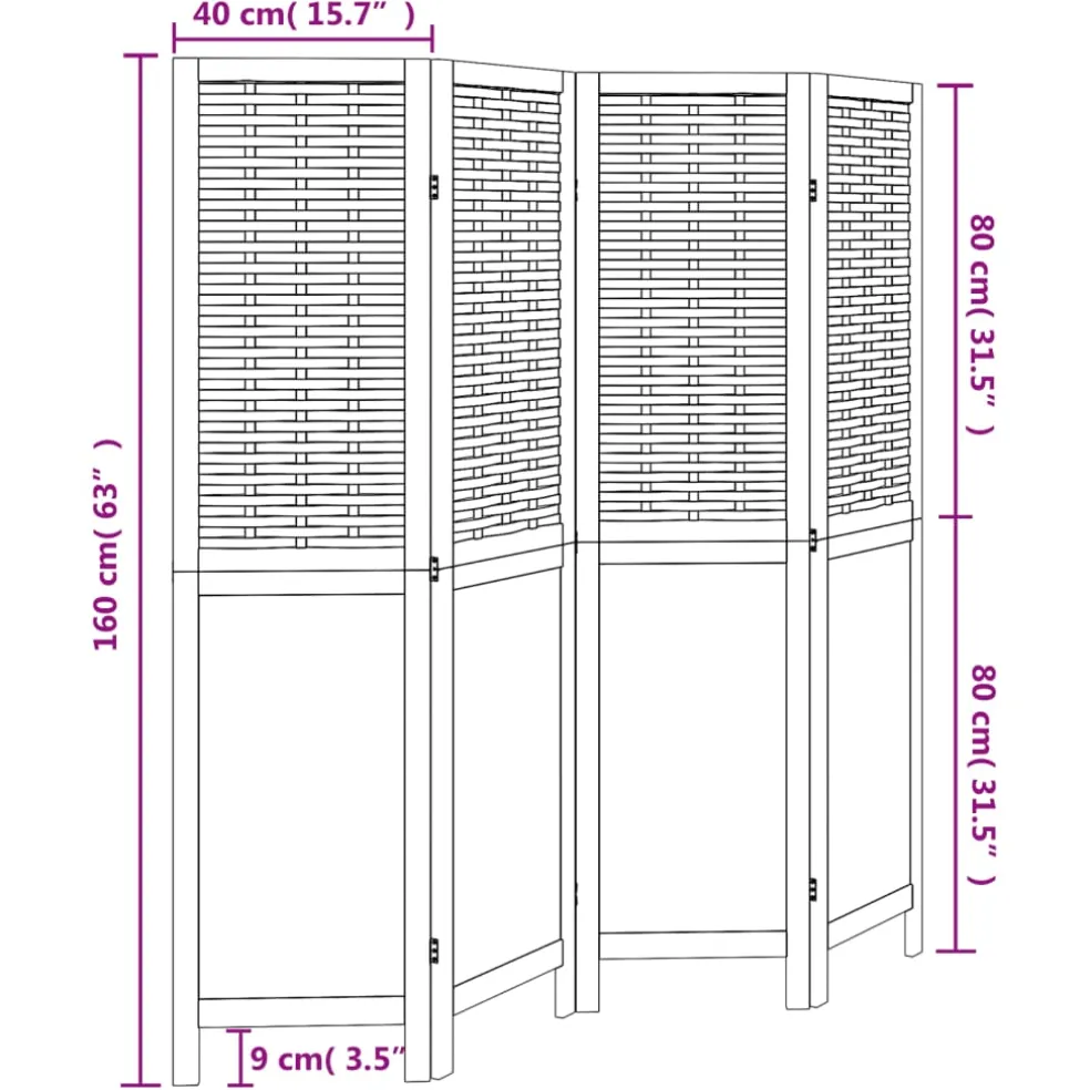 vidaXL Kamerscherm met 4 panelen massief paulowniahout wit