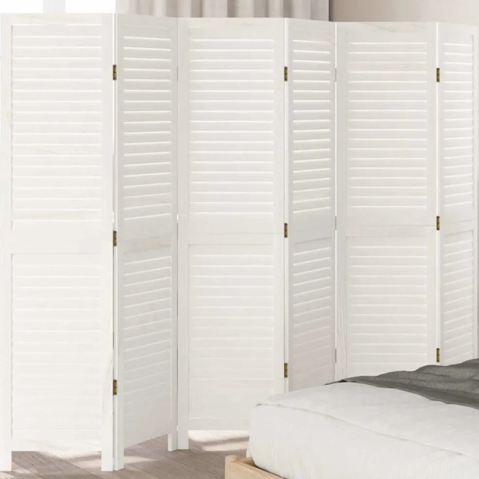 vidaXL Kamerscherm met 6 panelen massief paulowniahout retro wit