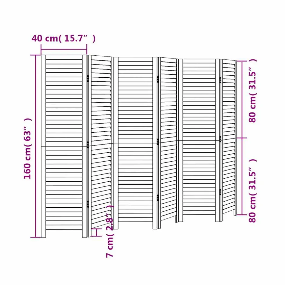 vidaXL Kamerscherm met 6 panelen massief paulowniahout retro wit