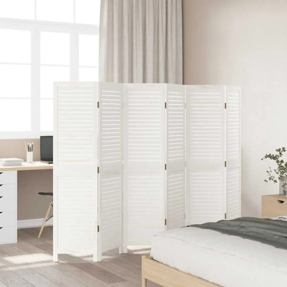 vidaXL Kamerscherm met 6 panelen massief paulowniahout retro wit