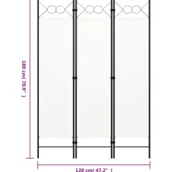 vidaXL Kamerscherm met 3 panelen 120x180 cm wit