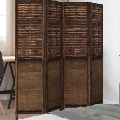 vidaXL Kamerscherm met 4 panelen massief paulowniahout donkerbruin
