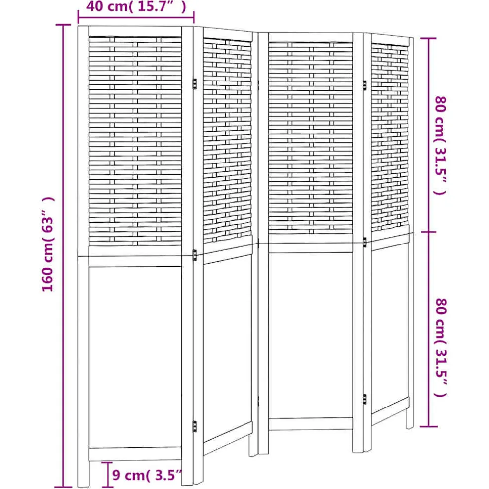 vidaXL Kamerscherm met 4 panelen massief paulowniahout donkerbruin