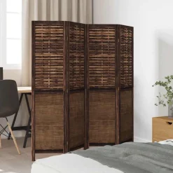 vidaXL Kamerscherm met 4 panelen massief paulowniahout donkerbruin