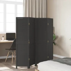 vidaXL Kamerscherm met 4 panelen massief paulowniahout zwart
