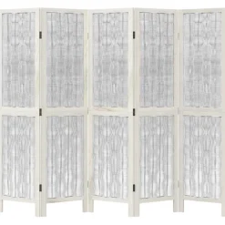 vidaXL Kamerscherm met 5 panelen massief paulowniahout wit