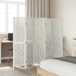 vidaXL Kamerscherm met 5 panelen massief paulowniahout wit