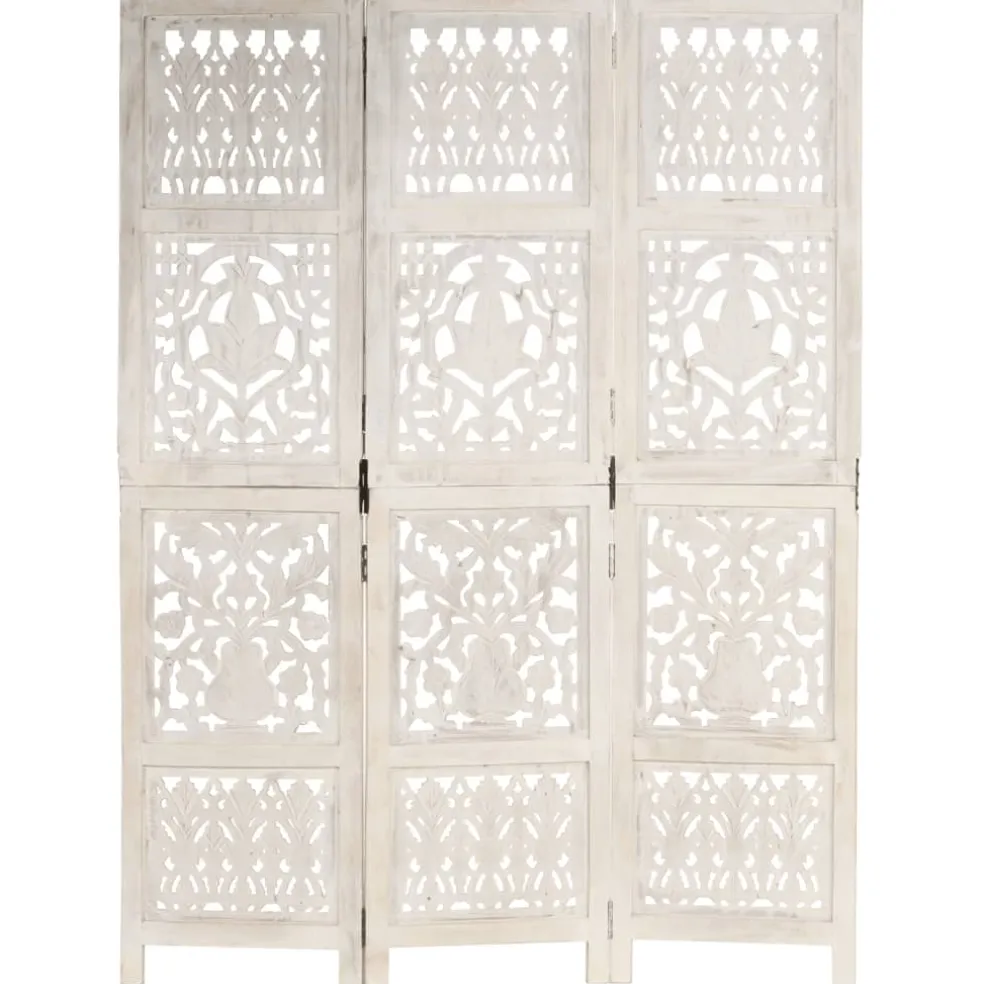 vidaXL Kamerscherm met 3 panelen handgesneden 120x165 cm mangohout wit