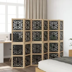 vidaXL Kamerscherm met 6 panelen massief paulowniahout bruin en zwart