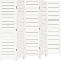 vidaXL Kamerscherm met 5 panelen massief paulowniahout retro wit