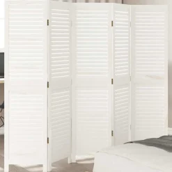 vidaXL Kamerscherm met 5 panelen massief paulowniahout retro wit
