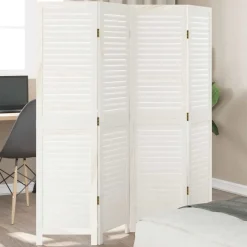 vidaXL Kamerscherm met 4 panelen massief paulowniahout retro wit