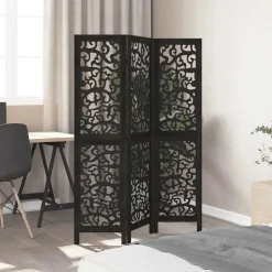 vidaXL Kamerscherm met 4 panelen massief paulowniahout zwart