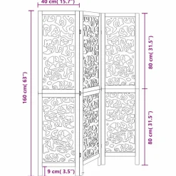 vidaXL Kamerscherm met 3 panelen massief paulowniahout zwart