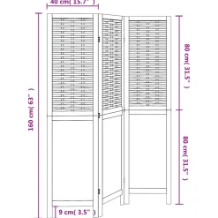 vidaXL Kamerscherm met 3 panelen massief paulowniahout donkerbruin