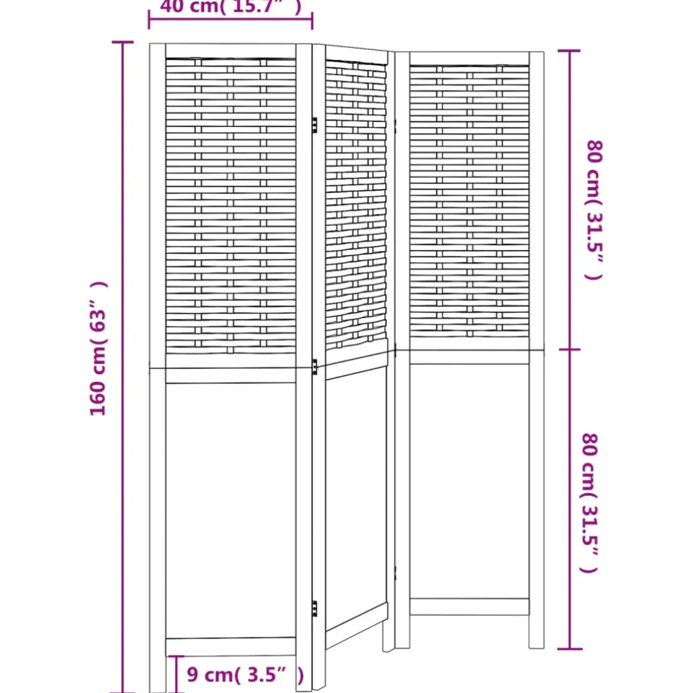 vidaXL Kamerscherm met 3 panelen massief paulowniahout donkerbruin