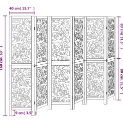 vidaXL Kamerscherm met 6 panelen massief paulowniahout wit