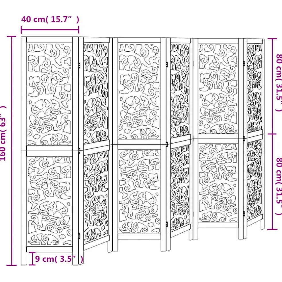 vidaXL Kamerscherm met 6 panelen massief paulowniahout wit