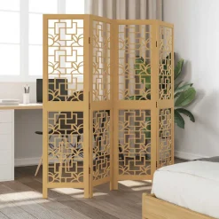 vidaXL Kamerscherm met 4 panelen massief paulowniahout bruin