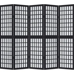 vidaXL Kamerscherm met 5 panelen massief paulowniahout zwart