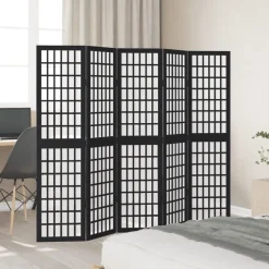vidaXL Kamerscherm met 5 panelen massief paulowniahout zwart