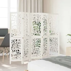 vidaXL Kamerscherm met 5 panelen massief paulowniahout wit