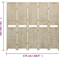 vidaXL Kamerscherm met 5 panelen 175x165 cm massief paulowniahout